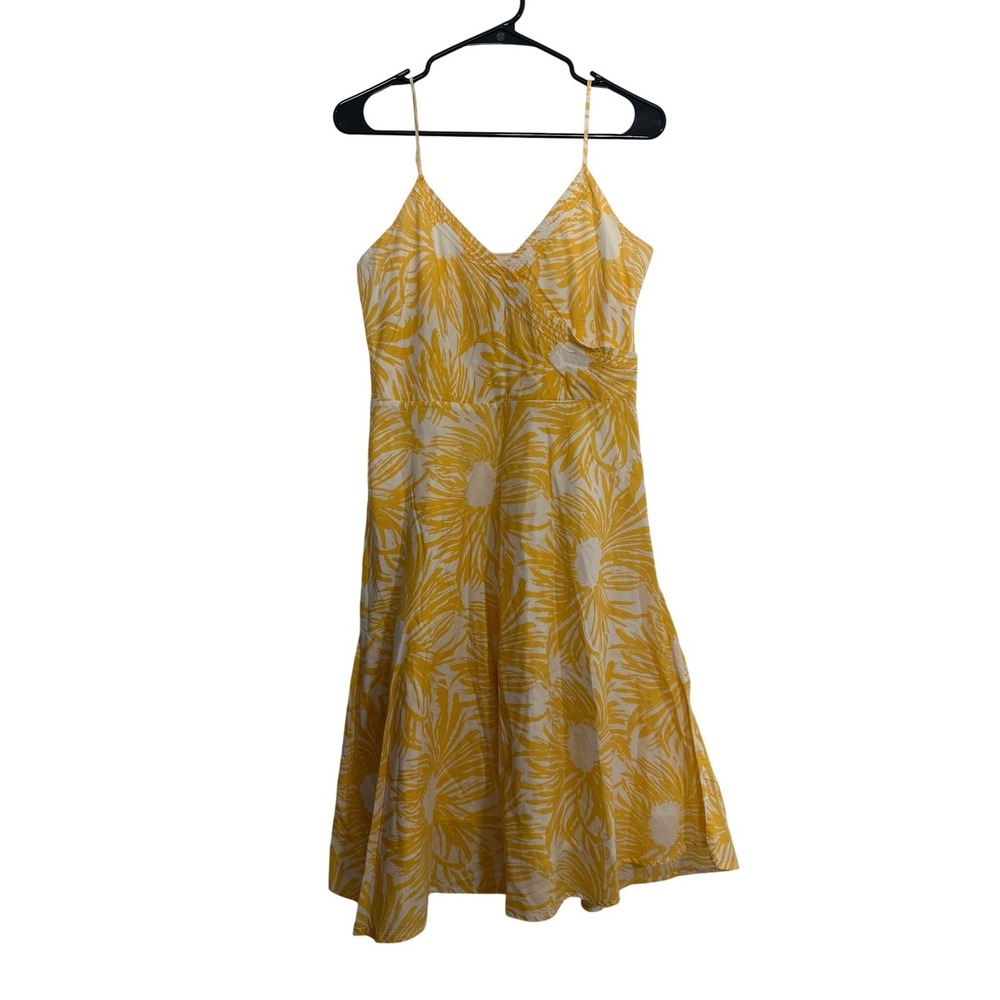 XXI YellowFloral Cotton Sundress Faux Wrap Spaghetti Strap Womens L Summer Vacay